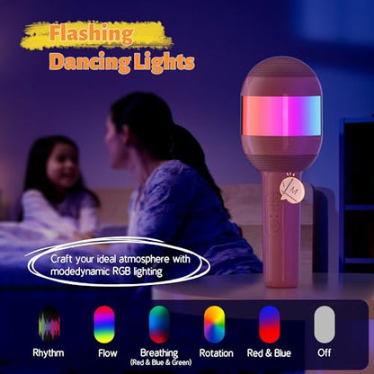 Wireless Karaoke Machine Portable Bluetooth Microphone with LED Light | Best Chritmas Birthday Festival Party Gift for Adults 3 4 5 6 7 8 9 10 11 12+ Year Old Girls Boys Kids (Pink) - color: Pink