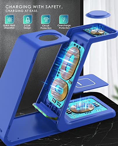 3 in 1 Wireless Charging Station, 2026 Upgraded Fast Desk Charger Station for iPhone 17 16 15 14 13 12 Pro Max Plus, Charger Stand for Apple Watch 10 9 8 7 6 5 4 3 2 SE, Airpods 4 3 2 Pro(Blue) - color: D-Blue