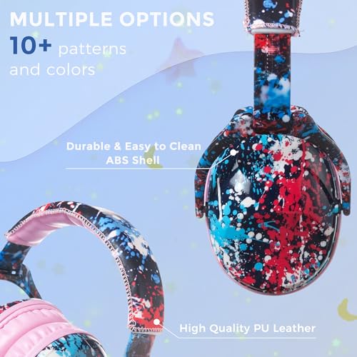 Kids Ear Protection Safety Ear Muffs, NRR 25dB Noise Reduction Children Earmuffs, Hearing Protectors for Sleeping, Studying, Airplane, Concerts, Fireworks-Red Pigment with Pink Band - color: Pink Bandred Pigment