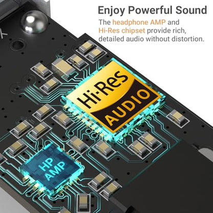 USB to 3.5mm Audio Adapter, Hi-Res 384KHz/32-bit USB A DAC Dongle, UAC 2.0 External Sound Card for PC Laptop MacBook, Windows 11/10, macOS, Linux