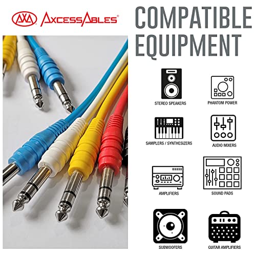 AxcessAbles 10ft 1/4" TRS to 1/4" Balanced Stereo Patch Cables - 6 Pack | 6.35mm TRS Speaker Patch Cords - size: 10ft