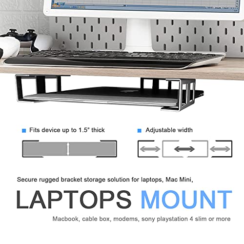 IFCASE Under Desk Laptop Mount with Adhesive & Screw in, Hard Aluminum Under Desk Shelf Holder for Laptop, Mac mini, MacBook, Keyboard with Anti-Scratch Silicone (Silver) - color: Silver