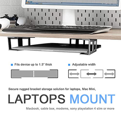 IFCASE Under Desk Laptop Mount with Adhesive & Screw in, Hard Aluminum Under Desk Shelf Holder for Laptop, Mac mini, MacBook, Keyboard with Anti-Scratch Silicone (Silver) - color: Silver