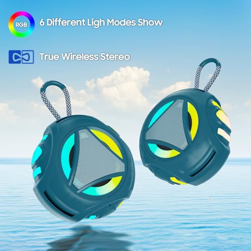 Bluetooth Shower Speake Waterproof，Portable Outdoor Bluetooth Speake with RGB Lights，IPX67 Floating，Built-in Mic，24Hrs Playtime，True Wireless Stereo，Gifts for Teens Boy Girls Women Men - Blue - color: Blue
