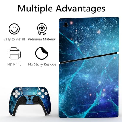 PlayVital Full Set Skin Sticker for ps5 Slim Console Disc Edition (The New Smaller Design), Vinyl Skin Decal Cover for ps5 Controller & Headset & Charging Station & Media Remote - Blue Nebula - color: Blue Nebula