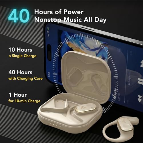 Joy Open-Ear Headphones, Wireless Bluetooth 5.4 Earbuds, Over-Ear Around-Ear Earhook, Sports Fit for Running & Workouts, ENC Clear Calls, HD Sound, App EQ, 40H Battery, IPX4 Sweatproof, Beige - color: Beige