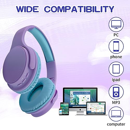Kids Wireless Headphones, Bluetooth Headphone for Teen Kids, Over Ear Toddler Headphones Foldable with Built-in Mic for Cell Phones TV Tablet School Network Boys Girls (e6 Purple) - color: e6 purple