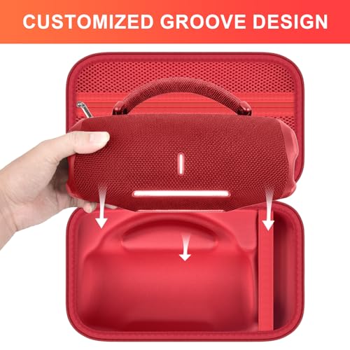 ANKHOH Hard Travel Case for JBL Charge 6 Speaker with Shoulder Strap | Fixed tray, elastic strap and zippered mesh pocket organize the speaker, charger and cables, Black, Case Only - color: Red