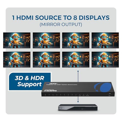 OREI 4K 1 in 8 Out HDMI Splitter 4:4:4 8-bit - HDMI 2.0, HDCP 2.2, 18 Gbps, 4K @ 60Hz HDMI Duplicator/Distributor UltaHD High Resolution (1x8) | OREI 4K 1 in 8 Out HDMI Splitter 4:4:4 8-bit - HDMI 2.0, HDCP 2.2, 18 Gbps, 4K@60Hz HDMI Duplicator UltaHD Hig