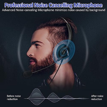 AGPTEK® Telephone Headset 2.5MM Jack with Microphone Noise Canceling | Wired 6FT, for Call Center, Binaural Headset, with Boom-Style Mic for Most Cordless Phones