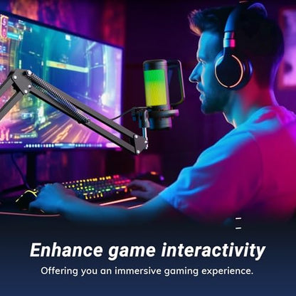TONOR Gaming Microphone Set with Boom Arm, Vocal Condenser Microphone for Content Creators, USB Mic for PC with Stand, RGB, Tap Mute, Gain Control, Gaming Equipemnt, Twitch, Streaming, TC310+ | Boom Arm Set, USB Mic with Controllable Light, One Tap Mute,