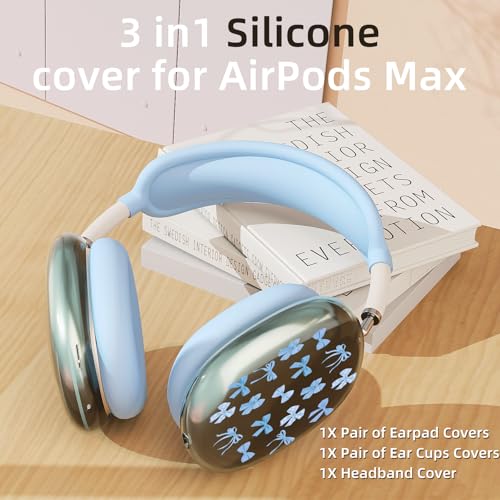 Cute Blue Bow B Clear Case for Airpods Max Headphones Kawaii Girls Print Soft TPU Ear Cups Cover Anti-Scratch Silicone Ear Pad Protective Case Stylish Headband Cover for Apple Airpods Max - color: Blue bow B