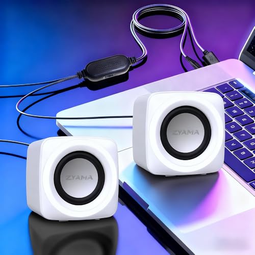 Basics Stereo 2.0 Speakers for PC or Laptop with Volume Control,USB-Powered, 1 Pair, White - color: White