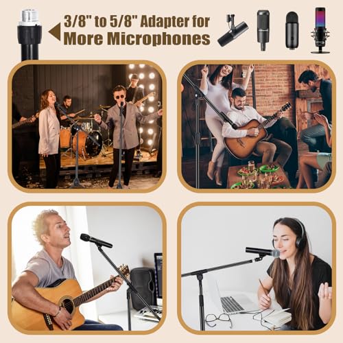 Tellegloww 4 Pcs Microphone Stand Tripod Boom Arm Floor Podium Studio Mic Stand Adjustable Height 75 Inches, Extends Arm to 27 Inches Comes with 3/8 Inch and 5/8 Inch Mount Adapters for Singing