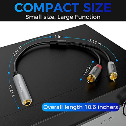 6.35mm to 2RCA Audio Cable,6.35mm 1/4 inch Female TRS to Stereo Dual RCA Male Y Splitter Audio Adapter Cable Gold Plated Plug (10 Inch/25CM) - size: 1 Pack, style: 6.35(female) to 2RCA(male)