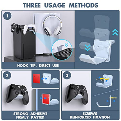 PS5/PS4/Xbox/Switch Controller Mount - Adhesive Holder & Headset Stand for PS5 Console, Universal Accessories Hook