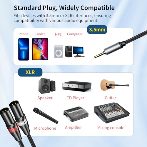 RIVIERA Audio Cable 1/8" TRS 3.5mm Stereo to Dual XLR Male, 20FT/6M - color: 1/8 to Dual XLR Male, size: 20 Feet