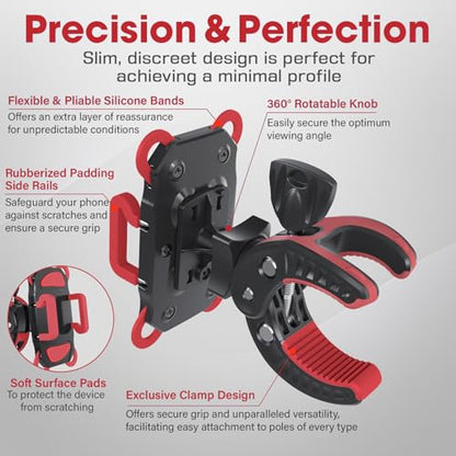 Crescendo CR-30 SlimClip Mic Stand Phone Holder, iPhone Clamp Mount, Pole Phone Mount, Microphone, Music or Drum Stand, Mic/Phone Clip - for iPhone, Samsung Galaxy, Pixel, Any Smartphone (Red) - color: Red
