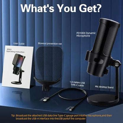 VCOM Gaming USB Microphone, Condenser Dynamic Mic for Podcasting, Streaming, with Quick Mute, Desktop Stand, Pop Filter, RGB Indicator, Shock Mount, Rotate gain Button, Compatible with PS4/5/PC