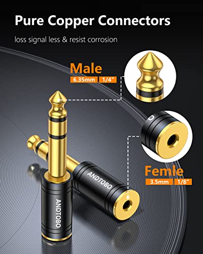 ANDTOBO 1/4''(6.35mm) Male to 1/8'' (3.5mm) Female Stereo Audio Jack Pure Copper Adapter for Headphone, Amp, 3 Pack-Black - color: 1/4 Male to 3.5mm Female -3PACK