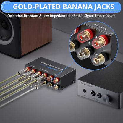 CAMWAY 2-Way Amplifier Speaker Selector Switch Box,Connect 2 Amps to 1 Speaker Pair or 1 Amp to 2 Speaker Pairs, A/B/Off No Need Power,Amp Speaker Switcher for Home Party Garage Music Studio Audio - size: 4.7x3inch