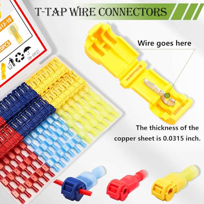 Twidec/Quick Splice Wire Terminals T-TAP Disconnect Self-Stripping 22-10 AWG with Nylon Fully Insulated Male Spade Electrical Terminals Kit for Automotive Marine - color: Multicoloured Nylon 80PCS