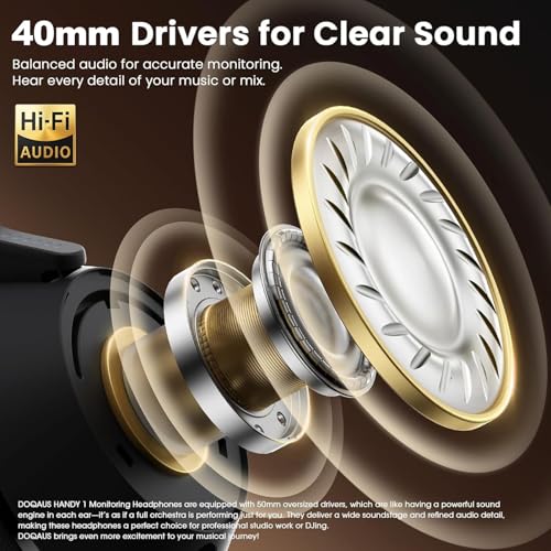 PUSOKEI Wired Over Ear Headphones, Studio Monitor 40mm Driver Audio Headset with 6.35mm/3.5mm Jack, 90 Swivel DJ Headphones for Recording Mixing Podcast Guitar Piano PC