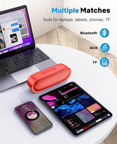 LENRUE Bluetooth Speakers, Waterproof Portable Speakers with TWS, 24 Playtime, Stereo Sound, Wireless for Home Shower Pool Beach Outdoor (Red) - color: Red