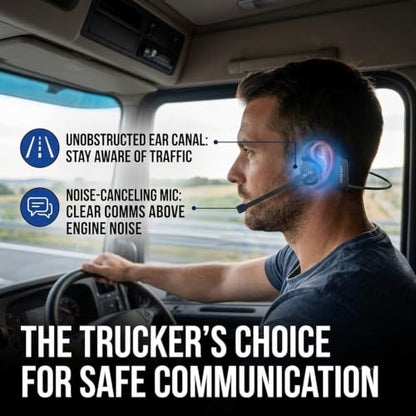 Trucker Headset, Open Ear Air X3 Bone Conduction Headset with Mic, Dual Connect Wireless Headphones, Noise Cancelling with Mute Button ，Black - color: Black