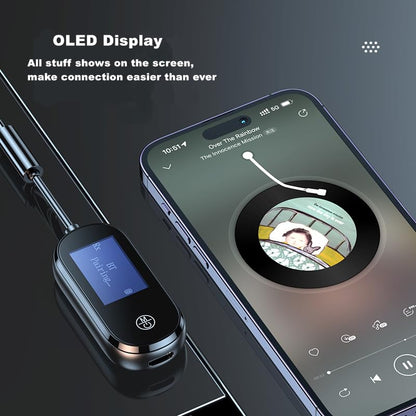 Airplane Bluetooth 5.3 Transmitter Receiver with LCD Display Low Latency | 3.5MM AUX Jack Adapter on Flight,TV,Car Stereo,Portable Wireless Adapter for Headphones,2-in-1 Wireless Bluetooth Adapter