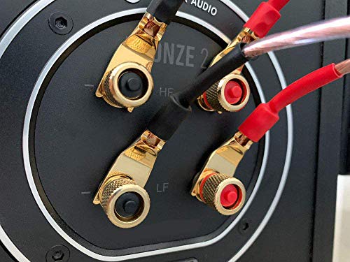 4PCS Spade Connectors,45 Degree Pure Copper Audio Fork Y Spade Plug DIY with Heat Shrink Tubing and Hex Wrench, Double Screw Locking Speaker Cable Plugs for Speaker Cables (Gold Plated) - color: Gold Plated with Heat Shrink Tube