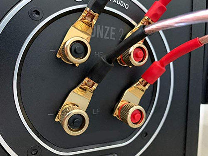 4PCS Spade Connectors,45 Degree Pure Copper Audio Fork Y Spade Plug DIY with Heat Shrink Tubing and Hex Wrench, Double Screw Locking Speaker Cable Plugs for Speaker Cables (Gold Plated) - color: Gold Plated with Heat Shrink Tube