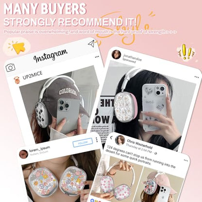 for Apple AirPods Max,Clear Flower Soft TPU Case for Women Girly,Pink | Ear Pad Case Cover/Ear Cups Cover/Headband Cover for AirPods Max Headphones (2024/2020)Transparent AirPod Max (USB-C) - color: Pink Flower