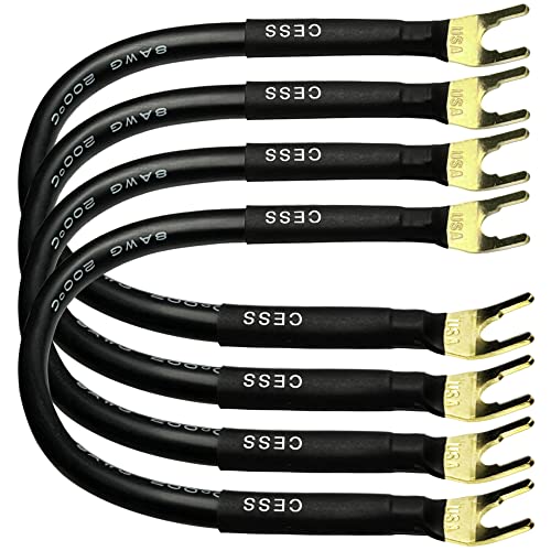 CNCESS Large Fork Speaker Cable Jumpers, 8 Inches | Fork Spade Plug To Spade Plug, 4 Pack, Premium, 8 Gauge