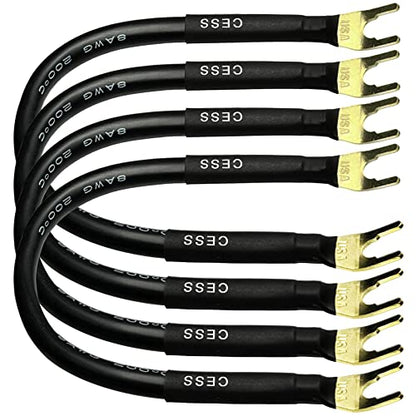 CNCESS Large Fork Speaker Cable Jumpers, 8 Inches | Fork Spade Plug To Spade Plug, 4 Pack, Premium, 8 Gauge