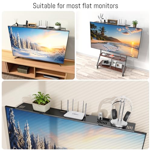 Adjustable Steel TV Top Shelf for Soundbar, Floating TV Stand | Universal Monitor Shelf for Soundbar, Game Console, Cable Box, Router Shelves (33.86"x4.7" with Boxes) - style: 33.86"x4.7" with boxes