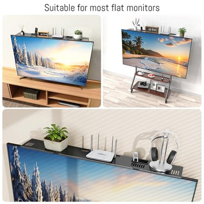 Adjustable Steel TV Top Shelf for Soundbar, Floating TV Stand | Universal Monitor Shelf for Soundbar, Game Console, Cable Box, Router Shelves (33.86"x4.7" with Boxes) - style: 33.86"x4.7" with boxes