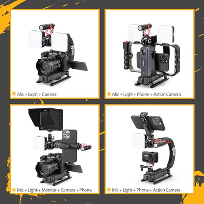 Zeadio Smartphone Camera Stabilizer, All-in-One Video Rig Kit with Phone Cage, RGB Video Light, Microphone, Action Camera Adapter, Compatible with Smartphones, Action Camera, DSLR, Cameras etc - style: Pro Kit