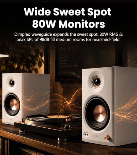 Edifier MR4.5 Bi-Amped Studio Monitor, 80W RMS Bookshelf Speakers - White | 4.5" Woofer 1" Silk Tweeter Hi-Res Audio Bluetooth 6.0 LDAC XLR/TRS/RCA/AUX Input Music Production Video Editing Home Audio - color: White