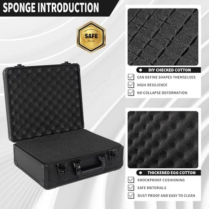 15 Inch Carrying Case with Customizable Pre-Diced Foam | Aluminum Case, Aluminum Alloy Sturdy Build, Storage Case for Microphone, Equipment, Camera, Tools, Recorder, etc - size: 15x13x6 Inch