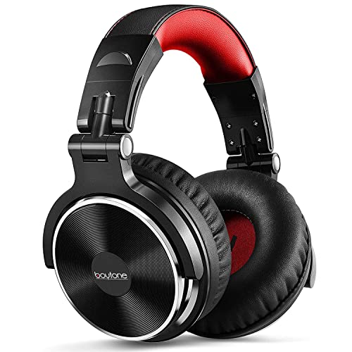 Boytone BT-10RD Wired Over Ear Headphones Studio Monitor & Mixing DJ Stereo Headsets with 50mm Drivers and 1/4 to 3.5mm Audio Jack, Foldable for Computer Audio Mixer, DJ Headphone