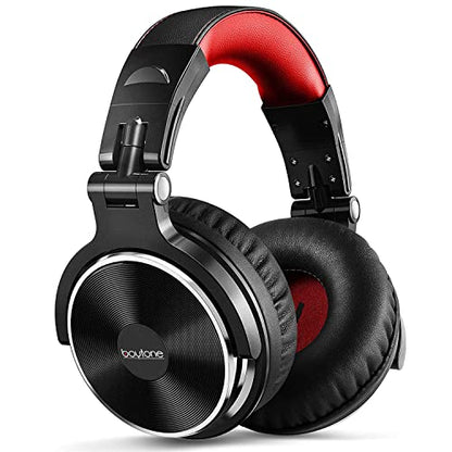 Boytone BT-10RD Wired Over Ear Headphones Studio Monitor & Mixing DJ Stereo Headsets with 50mm Drivers and 1/4 to 3.5mm Audio Jack, Foldable for Computer Audio Mixer, DJ Headphone