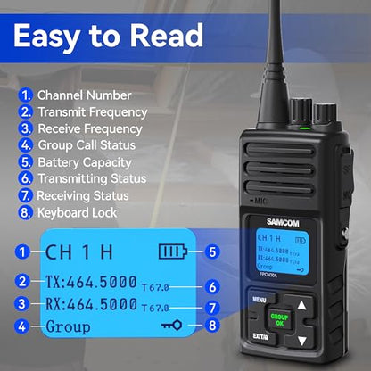 SAMCOM FPCN30A Radios Walkie Talkies Long Range Business Commercial Professional UHF 2 Way Radios Two-Way Radio(6 Pack) with 6 Way Multi Gang Charger & Earpieces | for Jobsite Construction School,5W High Power,One Button Group Call,Programmable, Business,