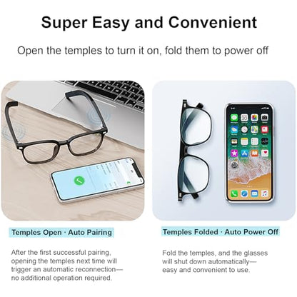 Magnetic Clip-On Bluetooth Glasses, 3-in-1 Interchangeable Lenses (Blue Light, UV400, Night Vision) Smart Audio Eyewear, Built-in Mic & Speaker, Clear Calling for Driving Music Work