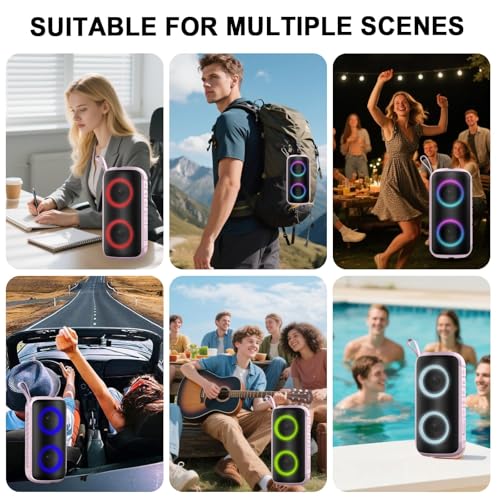 Hupoaf Bluetooth Speaker, 2025 New Portable Wireless Speaker with 6D Loud Sound, IPX7 Waterproof, HD Call, RGB Lights, 12H Playtime for Home/Party/Outdoor/Beach, Electronic Gadgets, Birthday Gift - color: Rose Gold