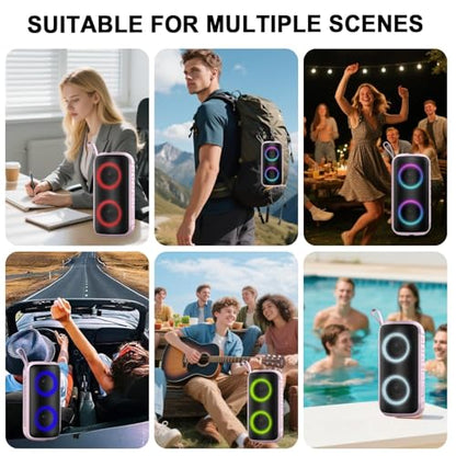 Hupoaf Bluetooth Speaker, 2025 New Portable Wireless Speaker with 6D Loud Sound, IPX7 Waterproof, HD Call, RGB Lights, 12H Playtime for Home/Party/Outdoor/Beach, Electronic Gadgets, Birthday Gift - color: Rose Gold