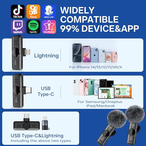 Wireless Lavalier Microphone 2 Pack Small Lapel mic for iPhone Android with Noise Reduction Lavalier Lapel Mics Mics for Interview Podcast YouTube TikTok Vlog - color: USB-C(androids）