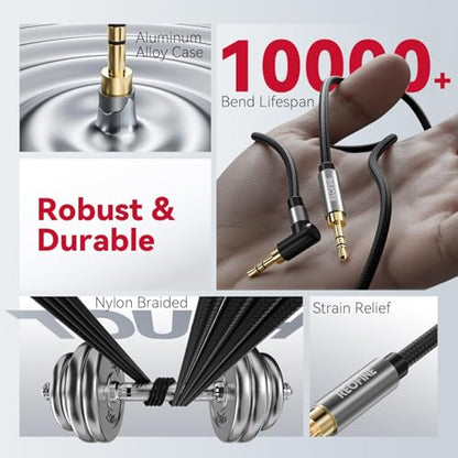 3.5mm Audio Cable 90 Degree Nylon Braided Aux Cable Right Angle 3.5mm TRS Aux Cord Male to Male Stereo Hi-Fi Sound for Headphones Car Home Stereos Speakers Tablets (5Feet/1.5M) - size: 5Feet/1.5M