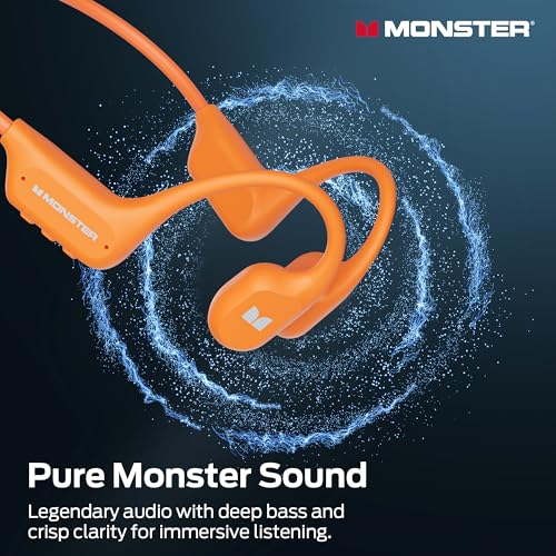 Monster Open Ear BC300 Sport Headphones, Wireless Bone Conduction Headphones Bluetooth 6.0, IPX8 Waterproof, 32GB Built-in Memory, 10-Hour Battery Life for Running, Cycling, Outdoor Sports