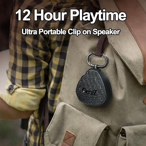 OontZ Angle Clip Portable Bluetooth Speaker, 5W, 12-Hour Playtime, IPX7 | Compact 5W clip-on Bluetooth speaker with rich bass, 100-ft range and Lightweight - color: Black-Clip